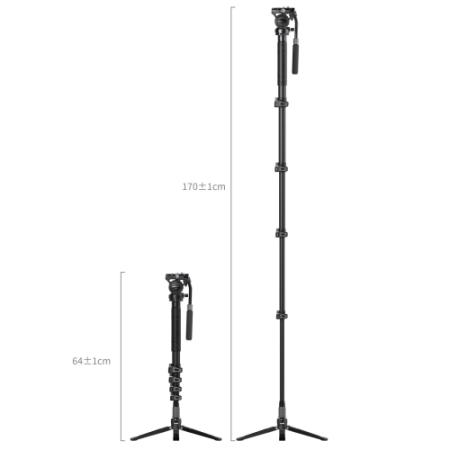 SmallRig 6625 - profesjonalny monopod Carbon z głowicą video i podstawą (5-sekcyjny, 64-170cm) - wymiary, rozłożony